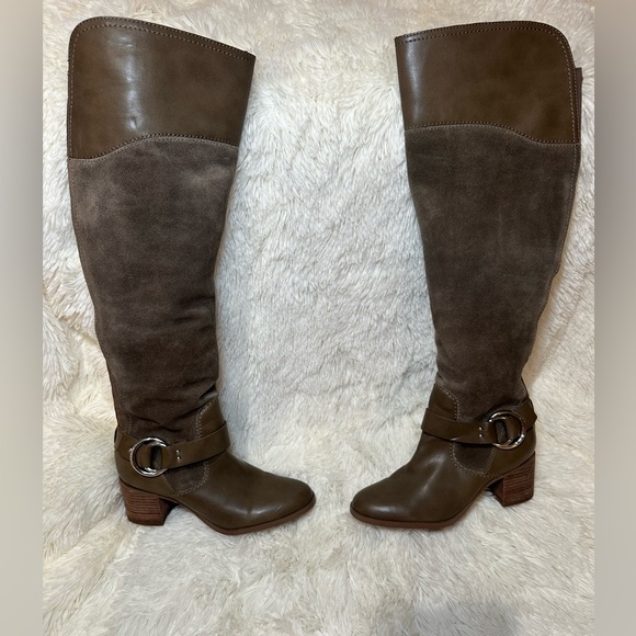 Marc Fisher Leather/Suede Wide Calf Over Knee Boots Editer Olive Taupe - Sz 8.5 - Picture 8 of 9